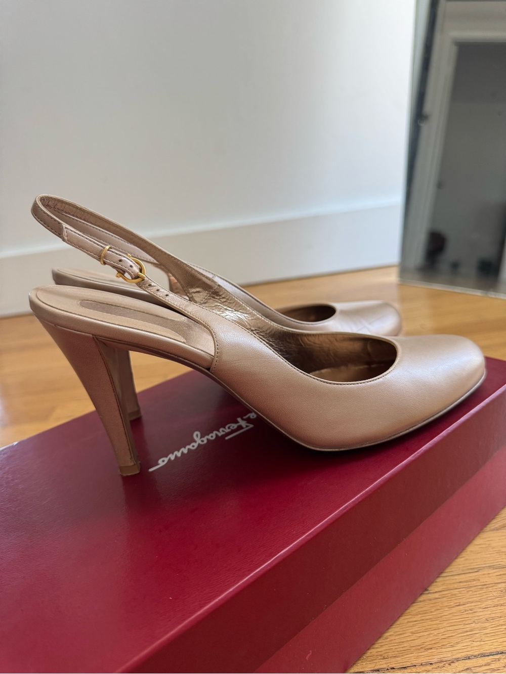 Salvatore Ferragamo Nude Leather Slingback Pumps
